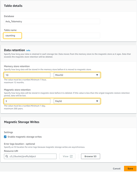 timestream retention settings